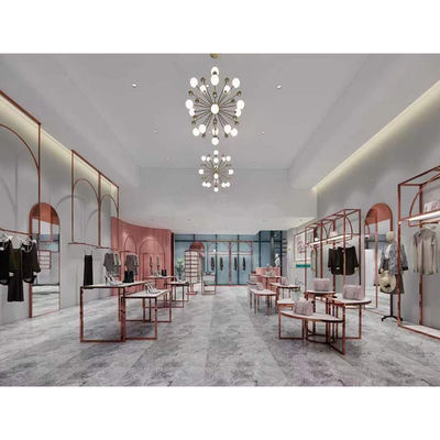 Customized Gold Color Clothing Shop Fitting Garment Booth Display