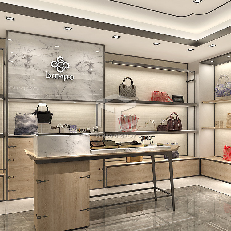 T4 LED Fashion Design Bag Display Shelf For Shop With 20mm Thick MDF